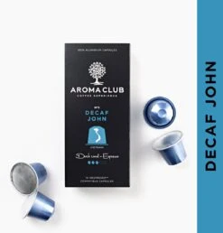 Aroma Club - Nespresso Compatible Capsules (120 St.) - No. 5 Decaf John - Intensiteit 3/5 - Decaf - 100% Aluminium Koffiecups -Koffieserie Winkel 1149x1200