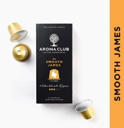 Aroma Club - Nespresso Compatible Capsules (120 St.) - No. 2 Smooth James - Intensiteit 3/5 - Espresso & Lungo - 100% Aluminium Koffiecups -Koffieserie Winkel 1160x1200