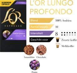 L'OR Lungo Profondo Koffiecups - Intensiteit 8/12 - 10 X 10 Capsules 19 L'OR Lungo Profondo Koffiecups - Intensiteit 8/12 - 10 X 10 Capsules -Koffieserie Winkel 1200x1140