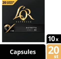 L'OR Espresso Ristretto Koffiecups - Intensiteit 11/12 - 10 X 20 Capsules -Koffieserie Winkel 1200x1160