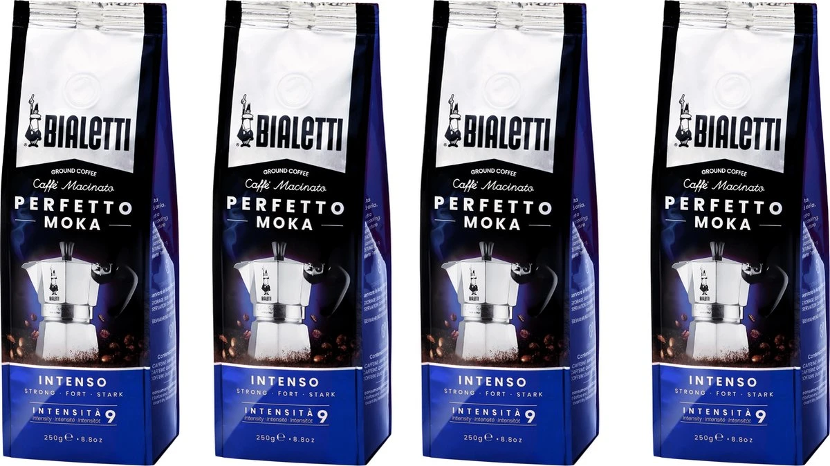 Bialetti Moka Intenso Gemalen Koffie - 4 X 250 Gram 3 Bialetti Moka Intenso Gemalen Koffie - 4 X 250 Gram