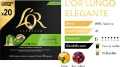 L'OR Lungo Elegante Koffiecups - Intensiteit 6/12 - 10 X 20 Capsules 18 L'OR Lungo Elegante Koffiecups - Intensiteit 6/12 - 10 X 20 Capsules -Koffieserie Winkel 1200x677