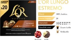 L'OR Lungo Estremo (10) - 10 X 20 Koffiecups -Koffieserie Winkel 1200x678 1