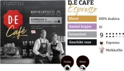 Douwe Egberts D.E Café Espresso Koffiecups - Intensiteit 9/12 - 10 X 20 Capsules -Koffieserie Winkel 1200x697