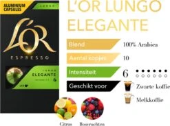 L'OR Lungo Elegante Koffiecups - Intensiteit 6/12 - 10 X 10 Capsules -Koffieserie Winkel 1200x893