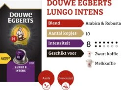 Douwe Egberts Lungo Intens Koffiecups - Intensiteit 8/12 - 10 X 10 Capsules -Koffieserie Winkel 1200x894
