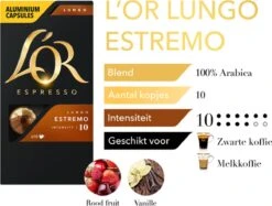 L'OR Lungo Estremo Koffiecups - Intensiteit 10/12 - 10 X 10 Capsules -Koffieserie Winkel 1200x907