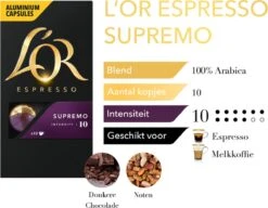 L'OR Espresso Supremo Koffiecups - Intensiteit 10/12 - 10 X 10 Capsules -Koffieserie Winkel 1200x933