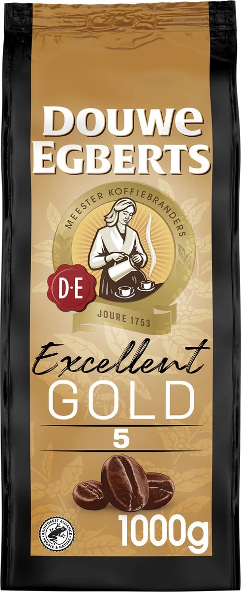 Douwe Egberts Excellent Gold Koffiebonen - 5/9 Intensiteit - 4 X 1kg 4 Douwe Egberts Excellent Gold Koffiebonen - 5/9 Intensiteit - 4 X 1kg - Afbeelding 2