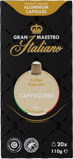 Gran Maestro Italiano - Cappuccino - Koffiecups - Nespresso Compatibel Capsules - Intense Smaak - 6 X 20 Cups -Koffieserie Winkel 551x1200