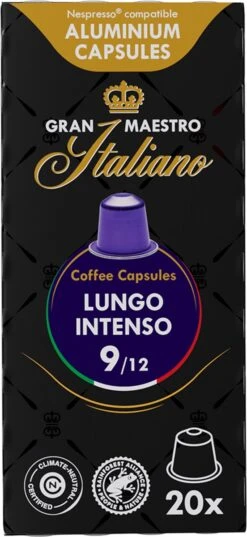 Gran Maestro Italiano - Lungo Intenso - Koffiecups - Nespresso Compatibel Capsules - Krachtige Smaak - 6 X 20 Cups -Koffieserie Winkel 552x1200