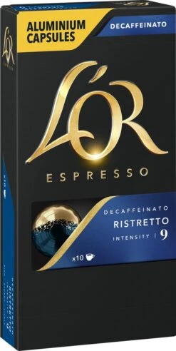 L'OR Espresso Ristretto Decaffeinato - Intensiteit 9/12 - 10 X 10 Capsules -Koffieserie Winkel 603x1200