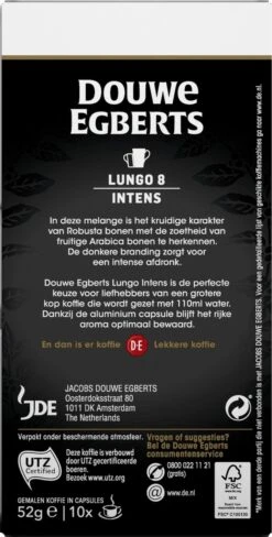 Douwe Egberts Lungo Intens Koffiecups - Intensiteit 8/12 - 10 X 10 Capsules -Koffieserie Winkel 607x1200