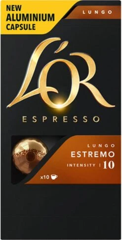 L'OR Lungo Estremo Koffiecups - Intensiteit 10/12 - 10 X 10 Capsules -Koffieserie Winkel 612x1200