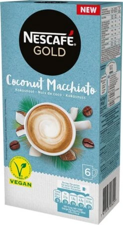 Nescafé Gold Coconut Macchiato Oploskoffie - 6 Doosjes à 6 Zakjes -Koffieserie Winkel 657x1200