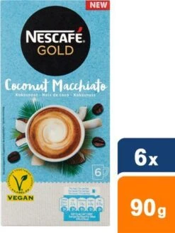 Nescafé Gold Coconut Macchiato Oploskoffie - 6 Doosjes à 6 Zakjes -Koffieserie Winkel 901x1200