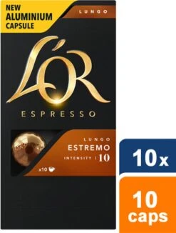 L'OR Lungo Estremo Koffiecups - Intensiteit 10/12 - 10 X 10 Capsules -Koffieserie Winkel 909x1200